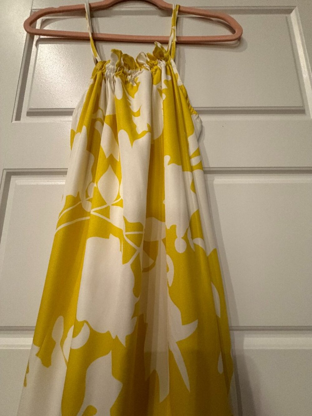 Yellow & White Floral Halter Maxi Dress Ruffle Hem (Medium)